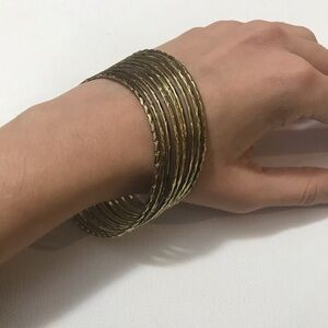 Gold Tone Delicate Thin Etched Bangle Bracelet Set of 9